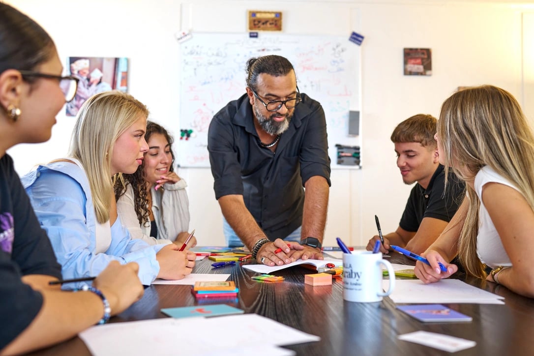 A Yalla Araby teacher guiding adult students in a live Arabic class